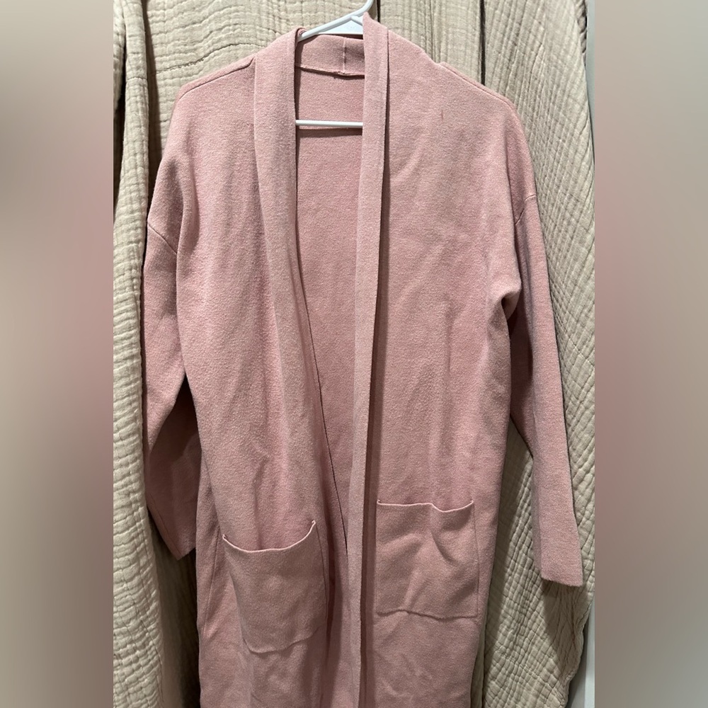 Pink Open-Front Cardigan Sweater